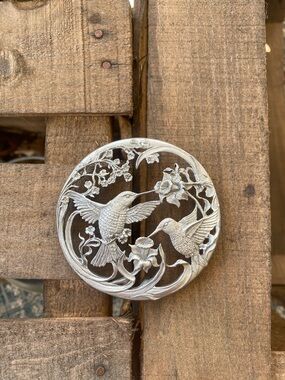 Silver Hummingbird Floral Decorative lid made of pewter